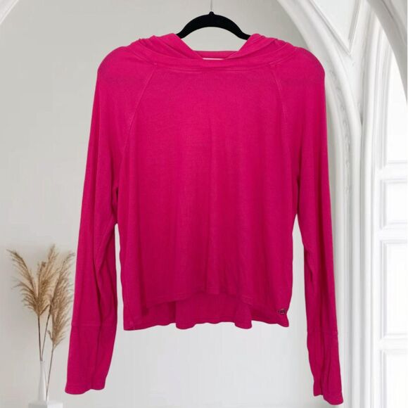 Calvin Klein Performance Bright Pink Soft Ribbed Hoodie Sweater M - Picture 1 of 5